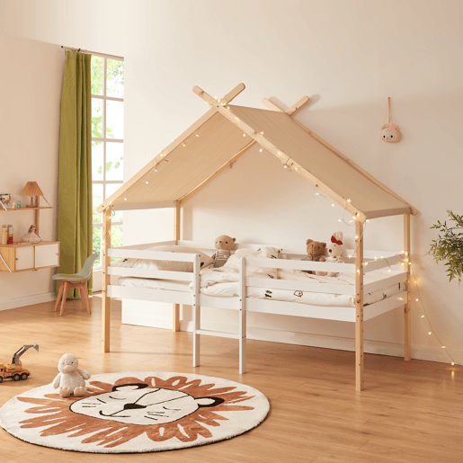 Cama de criança Surnadal com colchão 90x200 cm madeira de pinho branconatural en.casa