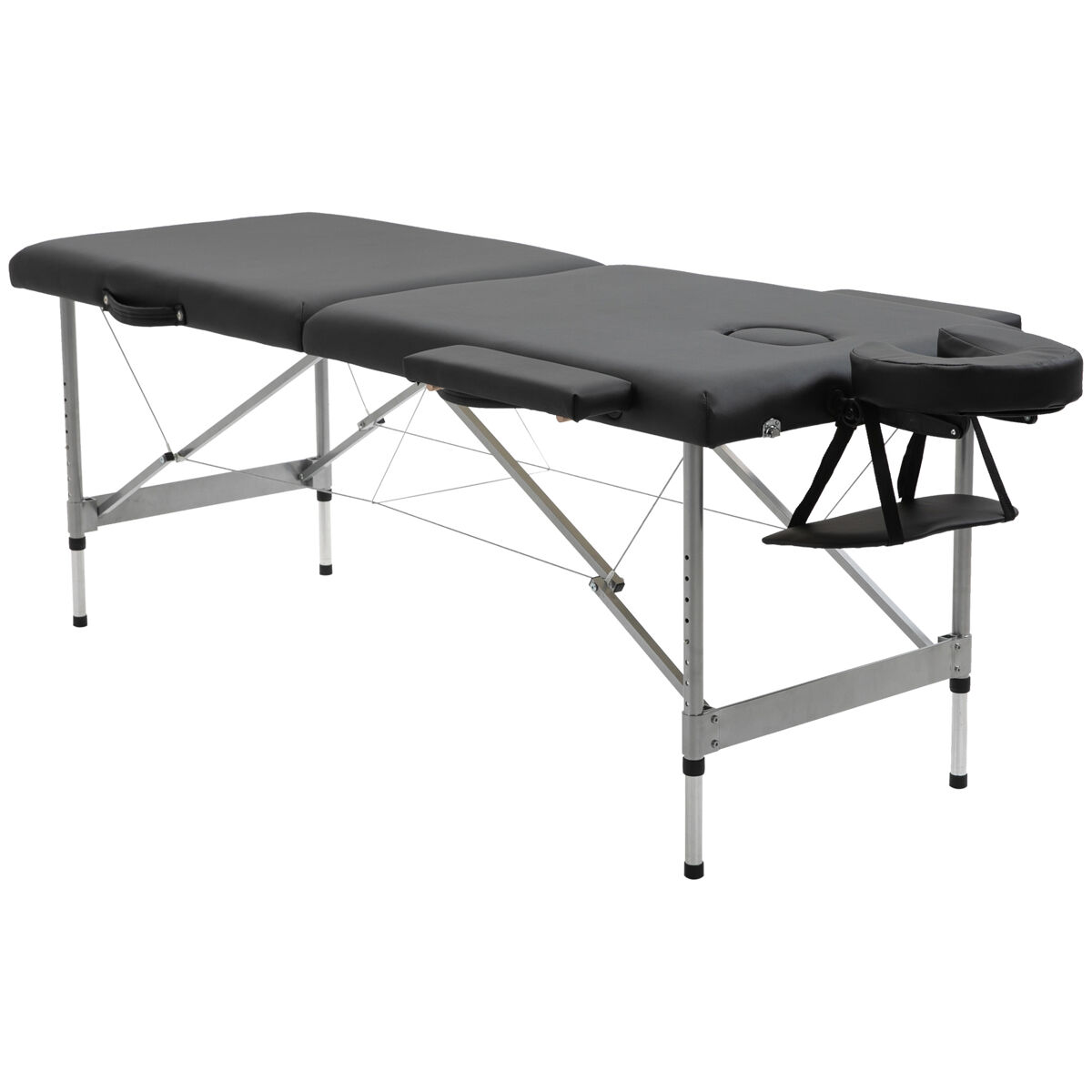 Homcom camilla de masaje plegable mesa de masaje portátil con altura ajustable en 7 posiciones reposacabezas y marco de aleación de aluminio para fisioterapia carga 130 kg 186x71x62-83 cm negro