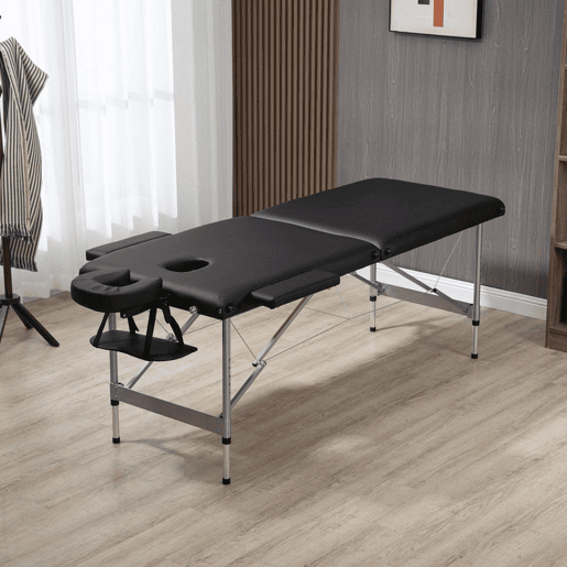 HOMCOM Mesa de Massagem Plegável Portátil com Altura Ajustável em 7 Níveis, Apoio de Cabeça e Estrutura em Liga de Alumínio para Fisioterapia, Suporta 130 kg, 185x70x58-82 cm, Preto