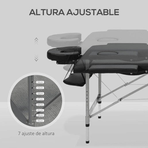 HOMCOM Mesa de Massagem Plegável Portátil com Altura Ajustável em 7 Níveis, Apoio de Cabeça e Estrutura em Liga de Alumínio para Fisioterapia, Suporta 130 kg, 185x70x58-82 cm, Preto