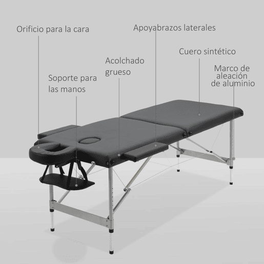 HOMCOM Mesa de Massagem Plegável Portátil com Altura Ajustável em 7 Níveis, Apoio de Cabeça e Estrutura em Liga de Alumínio para Fisioterapia, Suporta 130 kg, 185x70x58-82 cm, Preto