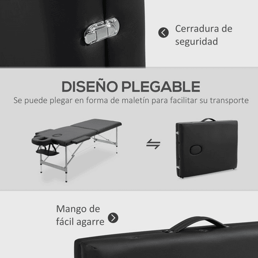 HOMCOM Mesa de Massagem Plegável Portátil com Altura Ajustável em 7 Níveis, Apoio de Cabeça e Estrutura em Liga de Alumínio para Fisioterapia, Suporta 130 kg, 185x70x58-82 cm, Preto