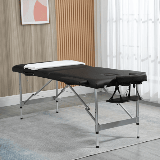 HOMCOM Mesa de Massagem Plegável Portátil com Altura Ajustável em 7 Níveis, Apoio de Cabeça e Estrutura em Liga de Alumínio para Fisioterapia, Suporta 130 kg, 185x70x58-82 cm, Preto