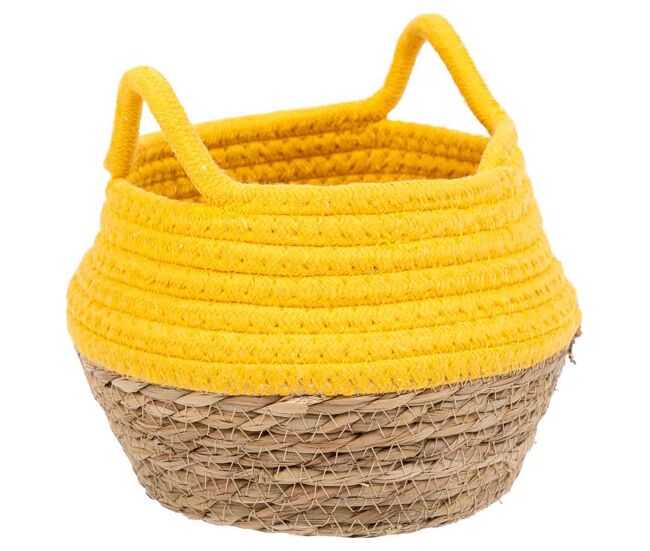 Cesto de fibra natural y algodón amarillo d18x13/16.5