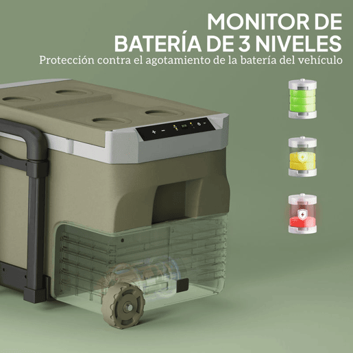 Outsunny Geleira Portátil Elétrica 30L Geleira de Carro -20? a +20? 12V24V Mini Geleira com Rodas Compressor e Ecrã LED Tátil para Casa Campismo Viagens Automóvel 61x39x41,5 cm Verde