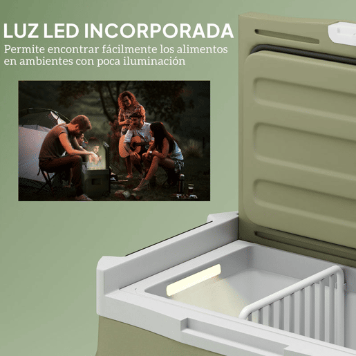 Outsunny Geleira Portátil Elétrica 30L Geleira de Carro -20? a +20? 12V24V Mini Geleira com Rodas Compressor e Ecrã LED Tátil para Casa Campismo Viagens Automóvel 61x39x41,5 cm Verde