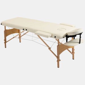 HOMCOM Marquesa de Massagem Dobrável Marquesa com Altura Ajustável 61-87 cm Desenho Ergonómico para Utilização Profissional Fácil de Transportar 185x60 cm Creme