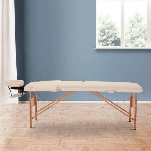HOMCOM Marquesa de Massagem Dobrável Marquesa com Altura Ajustável 61-87 cm Desenho Ergonómico para Utilização Profissional Fácil de Transportar 185x60 cm Creme