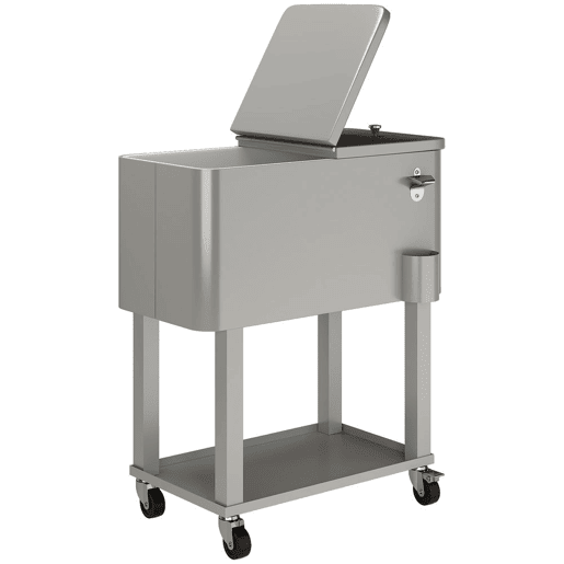 Outsunny Carrinho Refrigerador de Bebidas de 56L Carrinho Refrigerador com Rodas Abridor de Garrafas e Prateleira para Pátio Festas Terraço Praia 67x35x80 cm Cinzento Claro