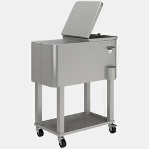 Outsunny Carrinho Refrigerador de Bebidas de 56L Carrinho Refrigerador com Rodas Abridor de Garrafas e Prateleira para Pátio Festas Terraço Praia 67x35x80 cm Cinzento Claro