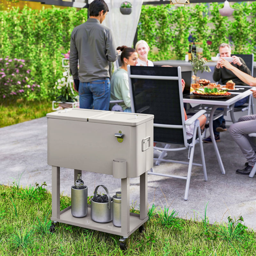 Outsunny Carrinho Refrigerador de Bebidas de 56L Carrinho Refrigerador com Rodas Abridor de Garrafas e Prateleira para Pátio Festas Terraço Praia 67x35x80 cm Cinzento Claro