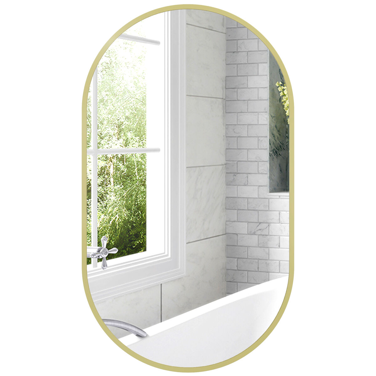 Homcom espejo de baño ovalado 40x70 cm con marco de aluminio espejo de pared decorativo horizontal o vertical para salón entrada pasillo dorado