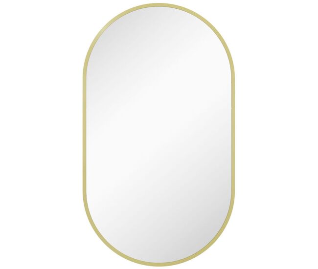 Homcom espejo de baño ovalado 40x70 cm con marco de aluminio espejo de pared decorativo horizontal o vertical para salón entrada pasillo dorado