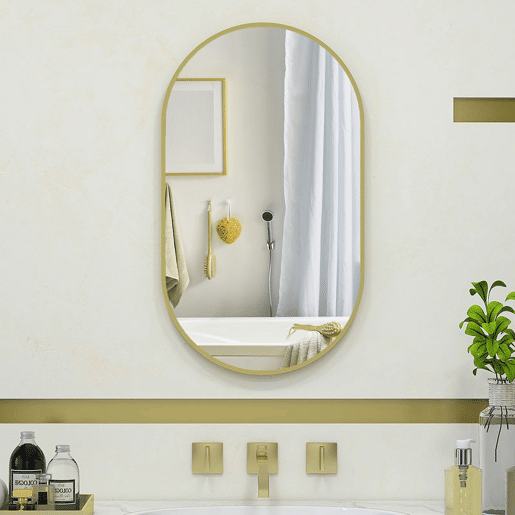 HOMCOM Espelho Casa de Banho Oval 40x3x70 cm Espelho Decorativo de Parede com Estrutura de Liga de Alumínio para Sala de Estar Entrada Corredor Horizontal ou Vertical Dourado