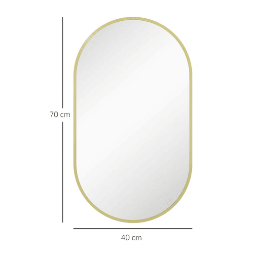 HOMCOM Espelho Casa de Banho Oval 40x3x70 cm Espelho Decorativo de Parede com Estrutura de Liga de Alumínio para Sala de Estar Entrada Corredor Horizontal ou Vertical Dourado