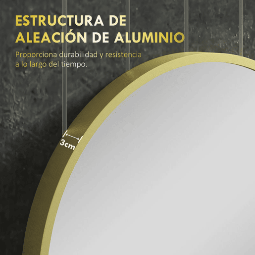 HOMCOM Espelho Casa de Banho Oval 40x3x70 cm Espelho Decorativo de Parede com Estrutura de Liga de Alumínio para Sala de Estar Entrada Corredor Horizontal ou Vertical Dourado