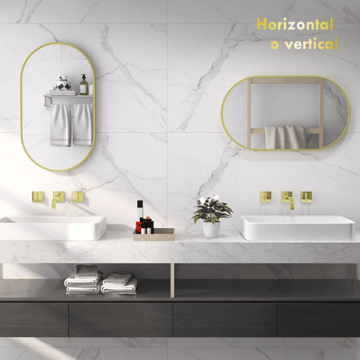 HOMCOM Espelho Casa de Banho Oval 40x3x70 cm Espelho Decorativo de Parede com Estrutura de Liga de Alumínio para Sala de Estar Entrada Corredor Horizontal ou Vertical Dourado