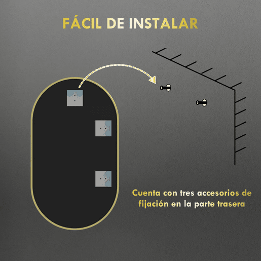 HOMCOM Espelho Casa de Banho Oval 40x3x70 cm Espelho Decorativo de Parede com Estrutura de Liga de Alumínio para Sala de Estar Entrada Corredor Horizontal ou Vertical Dourado