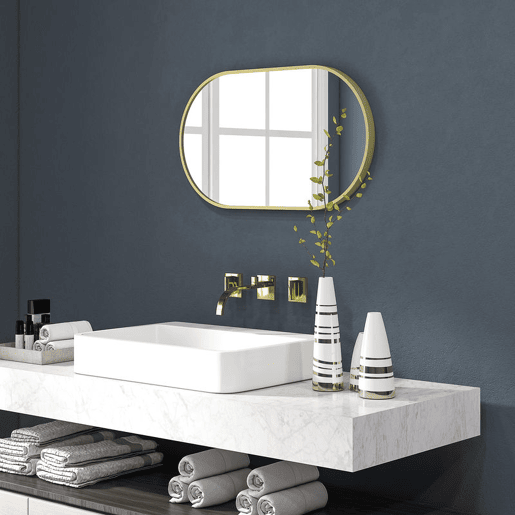 HOMCOM Espelho Casa de Banho Oval 40x3x70 cm Espelho Decorativo de Parede com Estrutura de Liga de Alumínio para Sala de Estar Entrada Corredor Horizontal ou Vertical Dourado