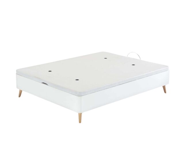 Canapé alto estilo nórdico con patas ligeramente inclinadas color blanco cama dormitorio