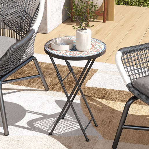 Outsunny Mesa Auxiliar Redonda Mesa de Jardim Dobrável com Bancada em Mosaico e Pés com Almofadas Antiderrapantes Mesa para Exterior Pátio Varanda Ø35,5x55 cm Multicor