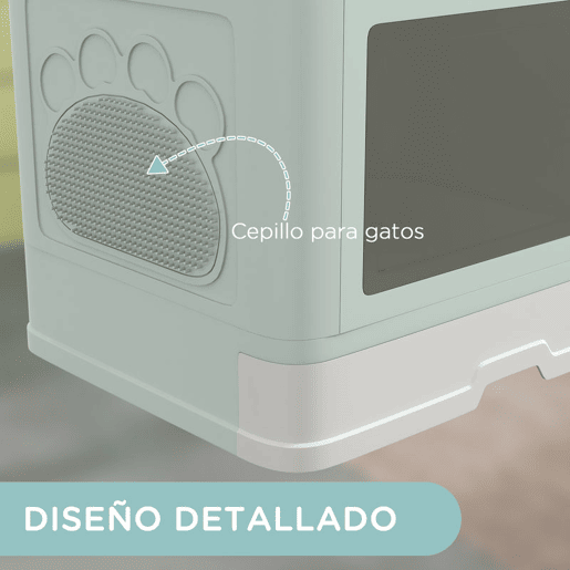PawHut Caixa de Areia para Gatos com Saída Superior Caixa de Areia para Gatos Amovível com Caixa de Armazenamento Pá Escova 2 Portas Entrada Principal e Saída Superior 48,5x38x36,5 cm Verde Claro