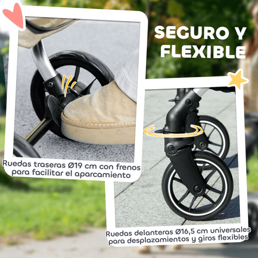PawHut Carrinho para Cães Dobrável, Carrinho para Cães Pequenos e Séniores, Até 10 kg, Rodas com Travões 360º, Estrutura de Alumínio, Trela de Segurança, Almofada Lavável e Janelas, Bege