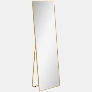 HOMCOM Espelho de Pé Corpo Inteiro 161,5x50 cm com Moldura de Liga de Alumínio Espelho de Parede Retangular com 2 Formas de Uso para Corredor Quarto Sala Prova Dourado