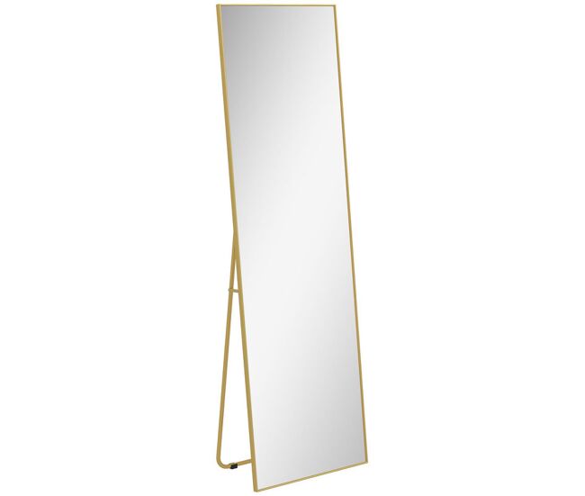 Homcom espejo de pie cuerpo entero 161,5x50 cm con marco de aleación de aluminio espejo pared rectangular con 2 formas de uso para pasillo dormitorio