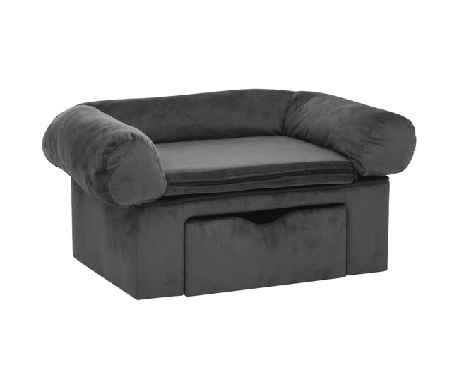Vidaxl sofá para perros con cajón felpa gris oscuro 75x50x38 cm
