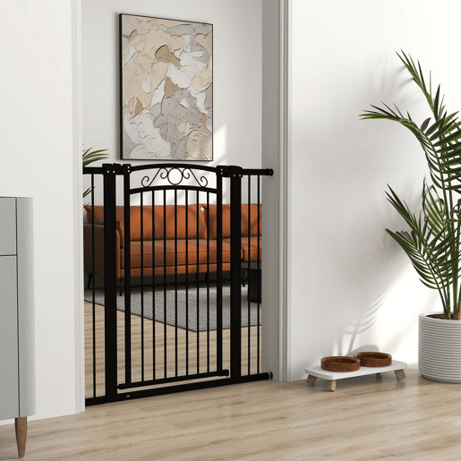PawHut Barreira de Segurança para Cães Extensível 76-102 cm Barreira para Animais de Estimação Barreira para Cães com 2 Extensões Duplo Bloqueio para Escada Porta 76-102x4x104 cm Preto