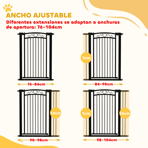 PawHut Barreira de Segurança para Cães Extensível 76-102 cm Barreira para Animais de Estimação Barreira para Cães com 2 Extensões Duplo Bloqueio para Escada Porta 76-102x4x104 cm Preto
