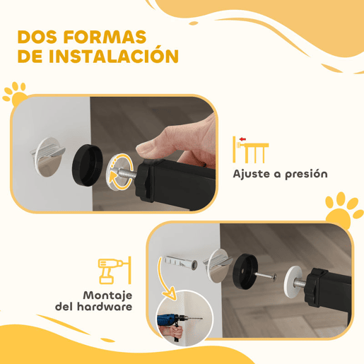 PawHut Barreira de Segurança para Cães Extensível 76-102 cm Barreira para Animais de Estimação Barreira para Cães com 2 Extensões Duplo Bloqueio para Escada Porta 76-102x4x104 cm Preto