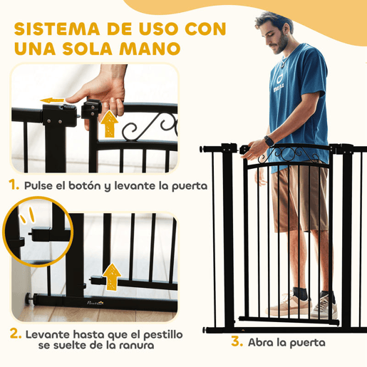 PawHut Barreira de Segurança para Cães Extensível 76-102 cm Barreira para Animais de Estimação Barreira para Cães com 2 Extensões Duplo Bloqueio para Escada Porta 76-102x4x104 cm Preto
