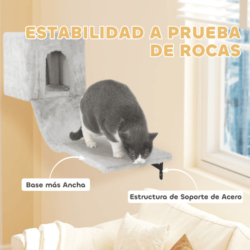 PawHut Conjunto de Prateleiras de Escalada para Gatos de 6 Peças Prateleiras para Gatos com Caverna Plataforma Rede Escadas Placa para Arranhar Poste de Sisal e Bola de Brinquedo Cinzento