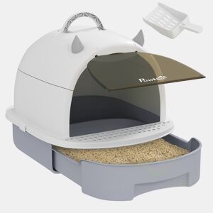 PawHut Caixa de Areia para Gatos Fechada Caixa de Areia para Gatos com Tampa e Bandeja Amovíveis Filtro de Carvão e Pá 40,5x52x39 cm Branco e Cinza