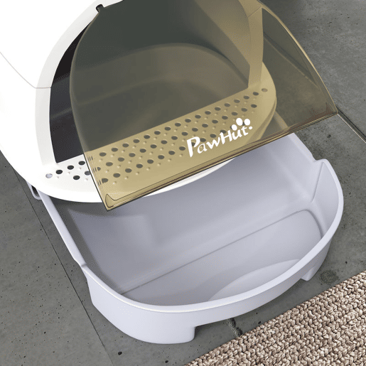 PawHut Caixa de Areia para Gatos Fechada Caixa de Areia para Gatos com Tampa e Bandeja Amovíveis Filtro de Carvão e Pá 40,5x52x39 cm Branco e Cinza