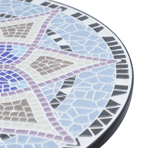 Outsunny Mesa de Jardim Redonda Mesa de Varanda Ø60x71 cm com Bancada em Mosaico Decorativa Carga 100 kg Mesa de Exterior Pátio Azul e Branco