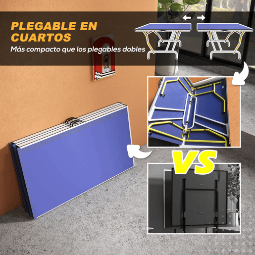 SPORTNOW Mesa de Ping-Pong Dobrável Mesa de Ping-Pong Compacta com Rede Apoio para os Pés Ajustáveis e Estrutura de Aço para Interior e Exterior 274x152,5x76 cm Azul