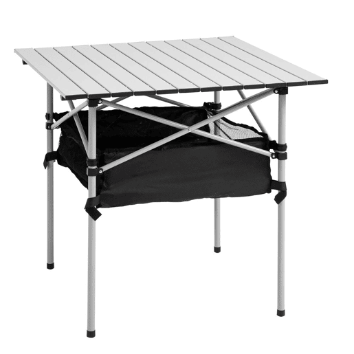 Outsunny Mesa Dobrável de Campismo Mesa de Piquenique com Armazenamento e Bolsa de Transporte 70x70x69 cm Prata e Preto
