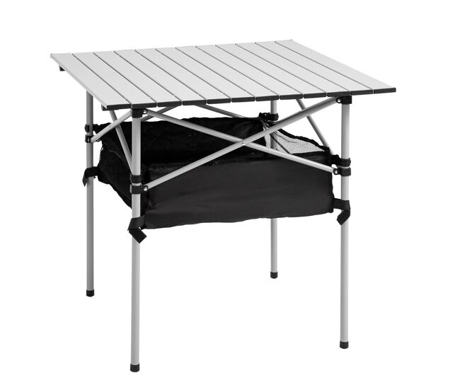 Outsunny mesa de camping plegable mesa plegable portátil multifuncional con espacio almacenaje de malla y bolsa de transporte para jardín balcón patio exterior 70x70x69 cm plata