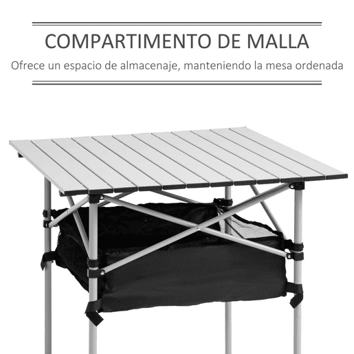 Outsunny Mesa Dobrável de Campismo Mesa de Piquenique com Armazenamento e Bolsa de Transporte 70x70x69 cm Prata e Preto