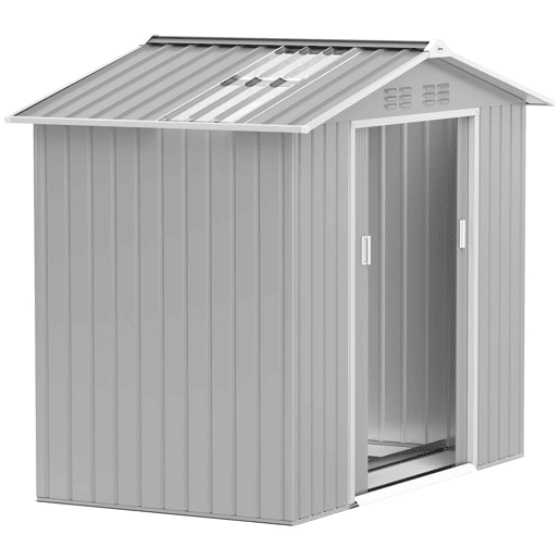 Outsunny Abrigo de Jardim 2,42 m 213x130x185 cm Abrigo de Jardim Metálico de Exterior para Armazenamento de Ferramentas com 2 Portas Deslizantes e 4 Janelas para Terraço Cinza Claro