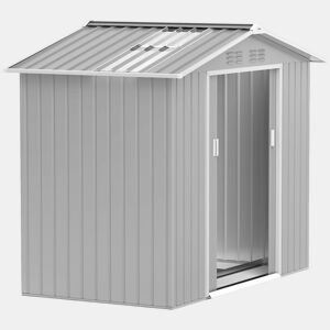 Outsunny Abrigo de Jardim 2,42 m 213x130x185 cm Abrigo de Jardim Metálico de Exterior para Armazenamento de Ferramentas com 2 Portas Deslizantes e 4 Janelas para Terraço Cinza Claro