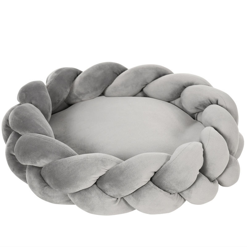 Pawhut cama para perros pequeños antiestrés cama para gatos lavable cama para mascotas redondo con cojín independiente y cuerda de algodón 55x55x14 cm gris