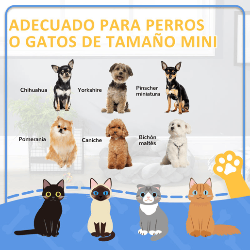 PawHut Cama para Cães Pequenos Cama para Gatos Lavável Cama para Animais de Estimação Redonda com Almofada Independente e Corda de Algodão 55x55x14 cm Cinza