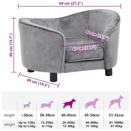 vidaXL Sofá para cães 69x49x40 cm pelúcia cinzento vidaXL Sofá para cães 69x49x40 cm pelúcia cinzento