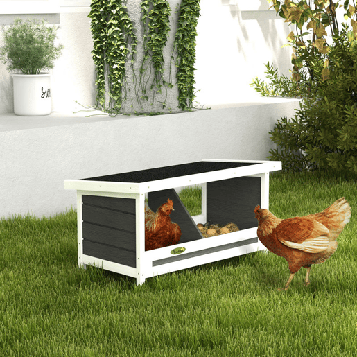 PawHut Ninho para Galinhas de Madeira Caixa Ninho para 2 Galinhas com 2 Compartimentos e Telhado Asfáltico para Interior e Exterior 66x37x34 cm Cinza