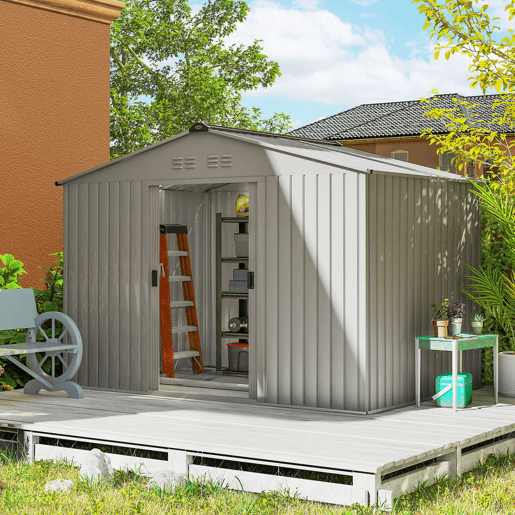 Outsunny Abrigo de Jardim Exterior 4,9 m² 277x195x192cm Abrigo e Jardim Metálico para Armazenamento de Ferramentas com Base Incluída (Chão não Incluído) e 4 Janelas Verde Escuro