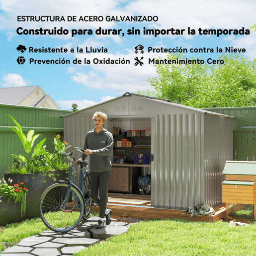 Outsunny Abrigo de Jardim Exterior 4,9 m² 277x195x192cm Abrigo e Jardim Metálico para Armazenamento de Ferramentas com Base Incluída (Chão não Incluído) e 4 Janelas Verde Escuro